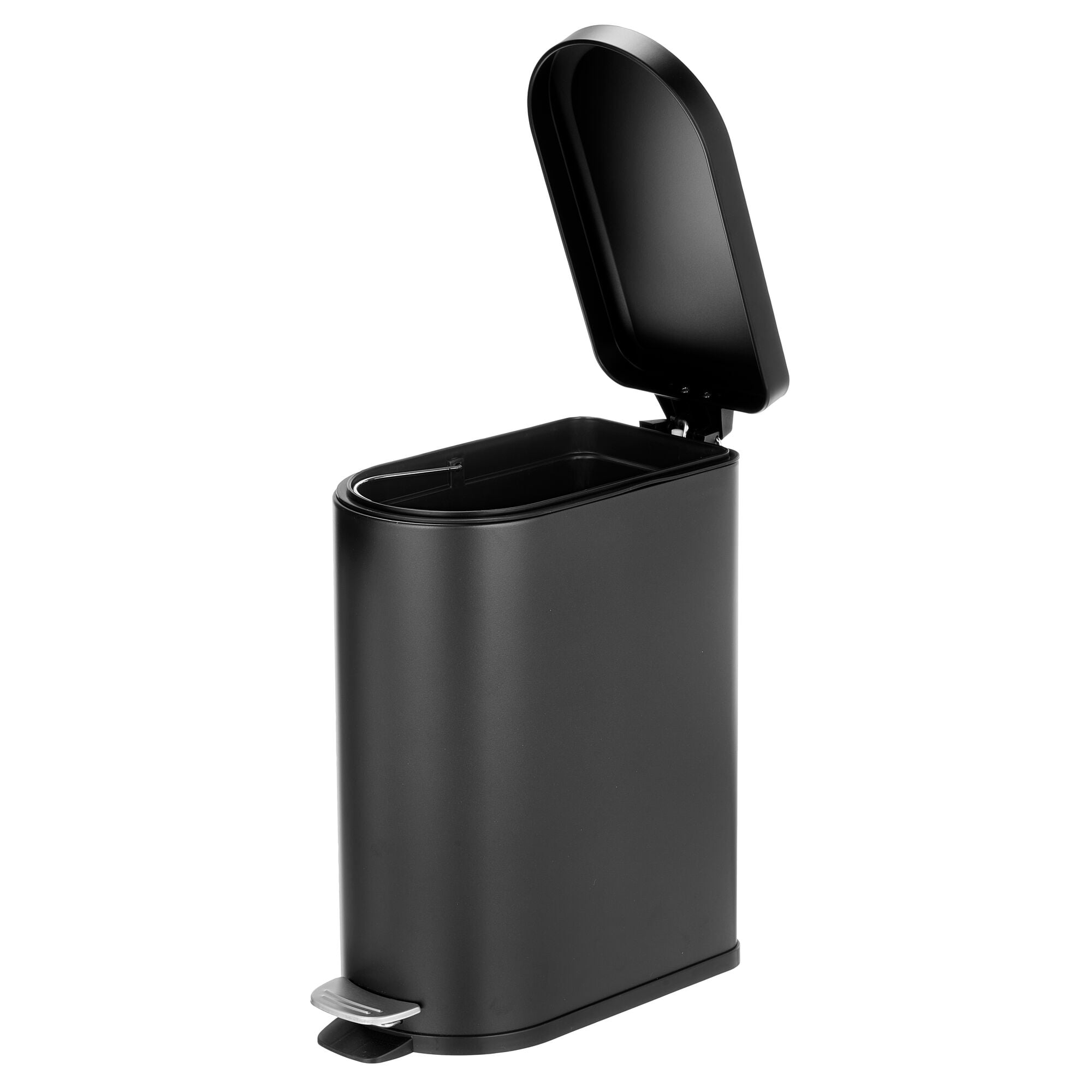 mDesign Small 2.6 Gallon Steel Metal D-Shape Step Trash Can for Bathroom, Black