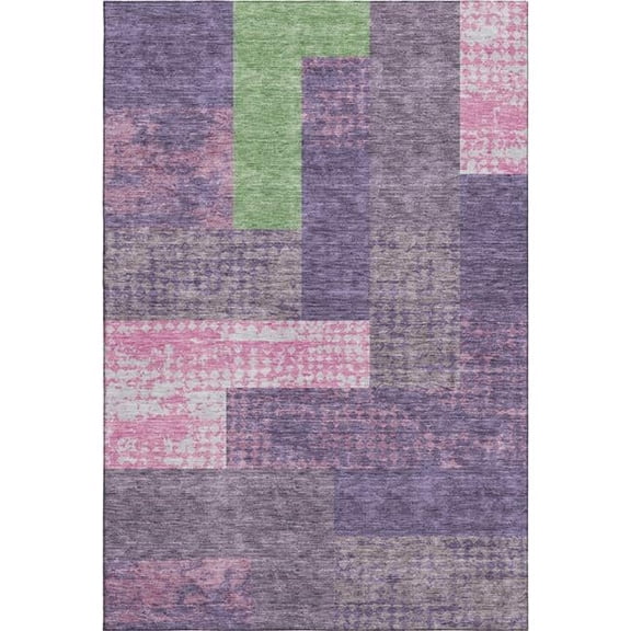 HomeRoots 674976 10 x 14 ft. Purple, Green & Pink Geometric Washable Machine Made Rectangle Area Rug with UV Protection