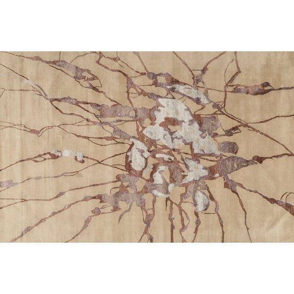 Ahgly Company Indoor Rectangle Contemporary Orange Brown Abstract Area Rugs, 7' x 10'