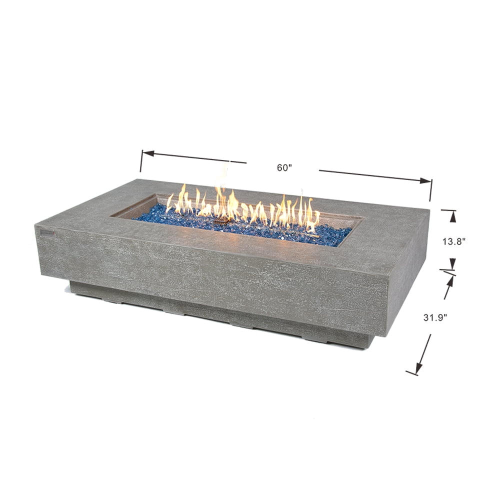 Elementi Plus Riviera Propane Fire Pit for Outside Outdoor Fire Pit Table Smokeless Firepit Concrete Rectangular Fire Table Patio Heater Fireplace 60000 BTUs - Light Grey, 60 x 31.9 Inches