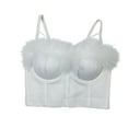 thumbnail image 5 of Virmaxy Women's Faux Fur Full Figure Bras Comfort Shaping Full Figure Wirefree Tank Top Bra Printing Gathered Together Large Size Daily Bra Underwear No Rims White XXL, 5 of 6