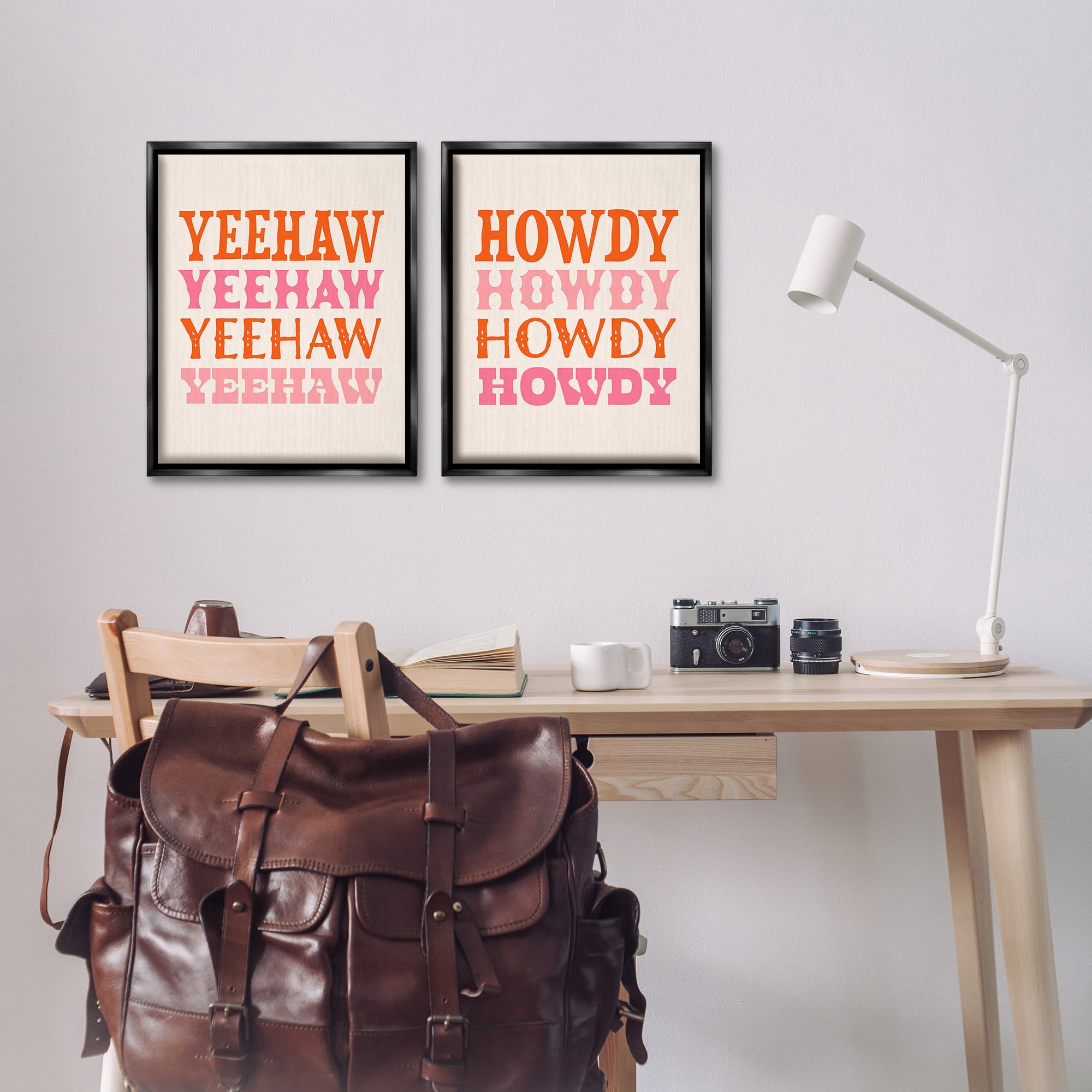 Stupell Industries Yeehaw & Howdy Typography Typography Painting Black Floater Framed Canvas Art Print Wall Art, 17 x 21, Set of 2