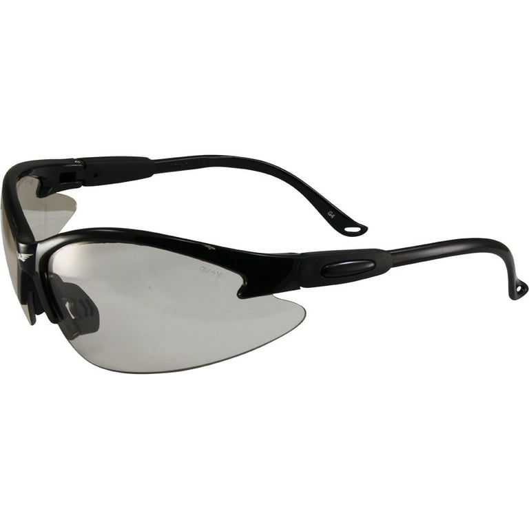 Global Vision Cougar 24 Motorcycle Safety Sunglasses Black Frames Transform  Clear to Smoke Lens 