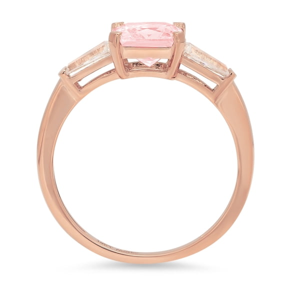 1.62 ct Square Emerald Cut Simulated Pink Diamond Three-Stone Engagement Ring for Women in 18K Rose Gold