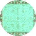 thumbnail image 1 of Ahgly Company Machine Washable Indoor Round Abstract Turquoise Blue Modern Area Rugs, 6' Round, 1 of 4