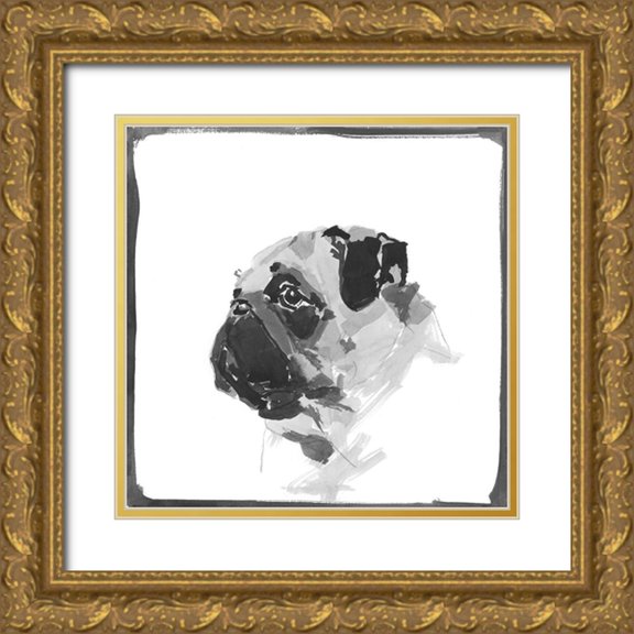 Cartissi 20x20 Gold Ornate Wood Framed with Double Matting Museum Art Print Titled - Pug