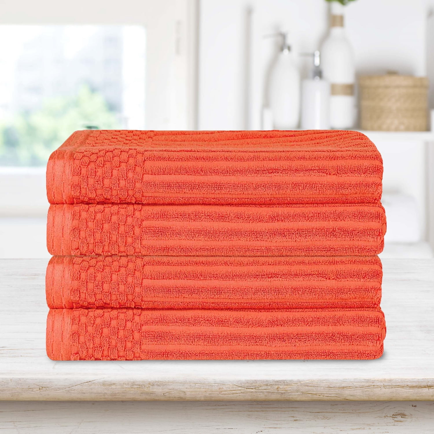 Superior Ribbed Cotton Ultra-Absorbent 4-Piece Coral Bath Towel Set