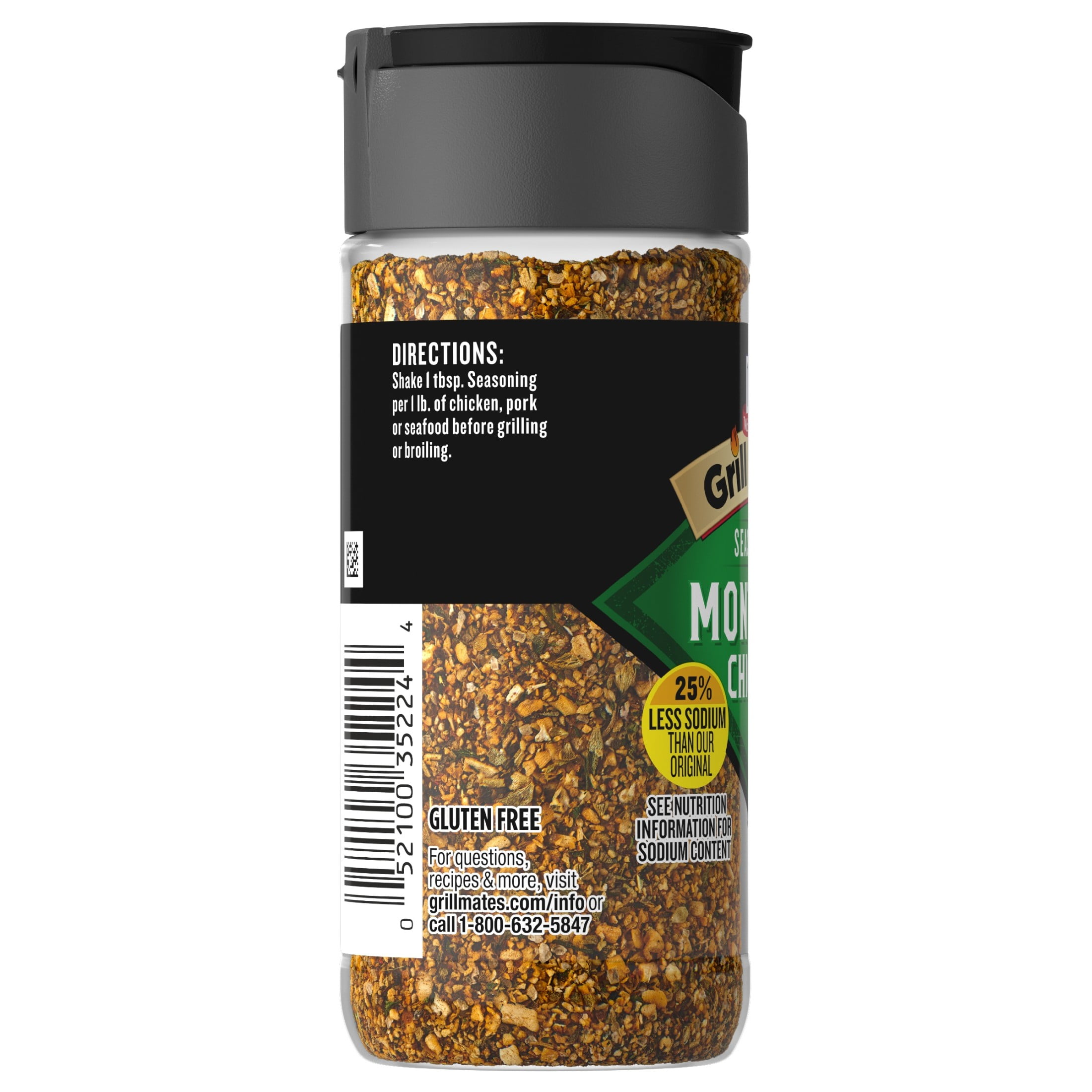 (6 pack) Grill Mates 25% Less Sodium Montreal Chicken Seasoning, 2.87 oz Bottle