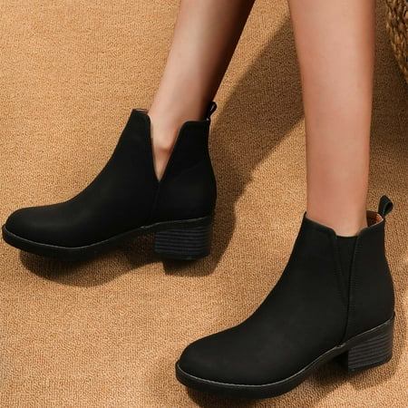 

NEGJ Fashion Autumn And Winter Women Ankle Boots Zipper Round Toe Middle Heel Thick Heel Solid Color Casual Comfortable