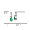 thumbnail image 2 of Real 14kt White Gold Emerald and Diamond Dangle Post Earrings; for Adults and Teens; for Women and Men, 2 of 2