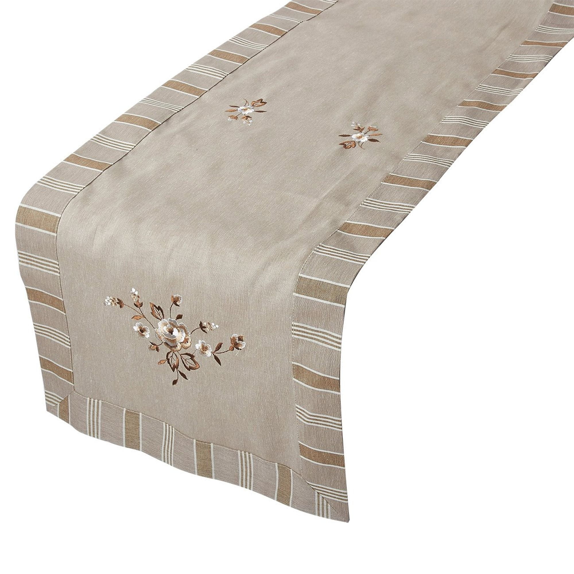 Table Runner Cotton Dresser Scarf with Floral Embroidery, Great As