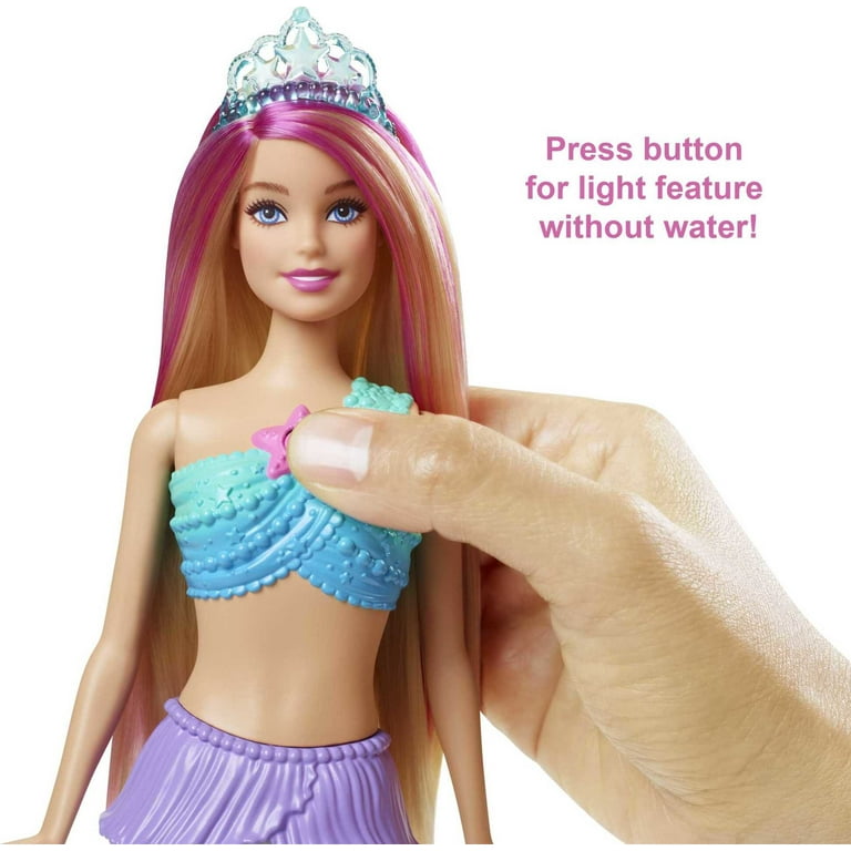 Barbie Dreamtopia Mermaid Doll with Twinkle Light-Up Tail and Pink-Streaked  Hair