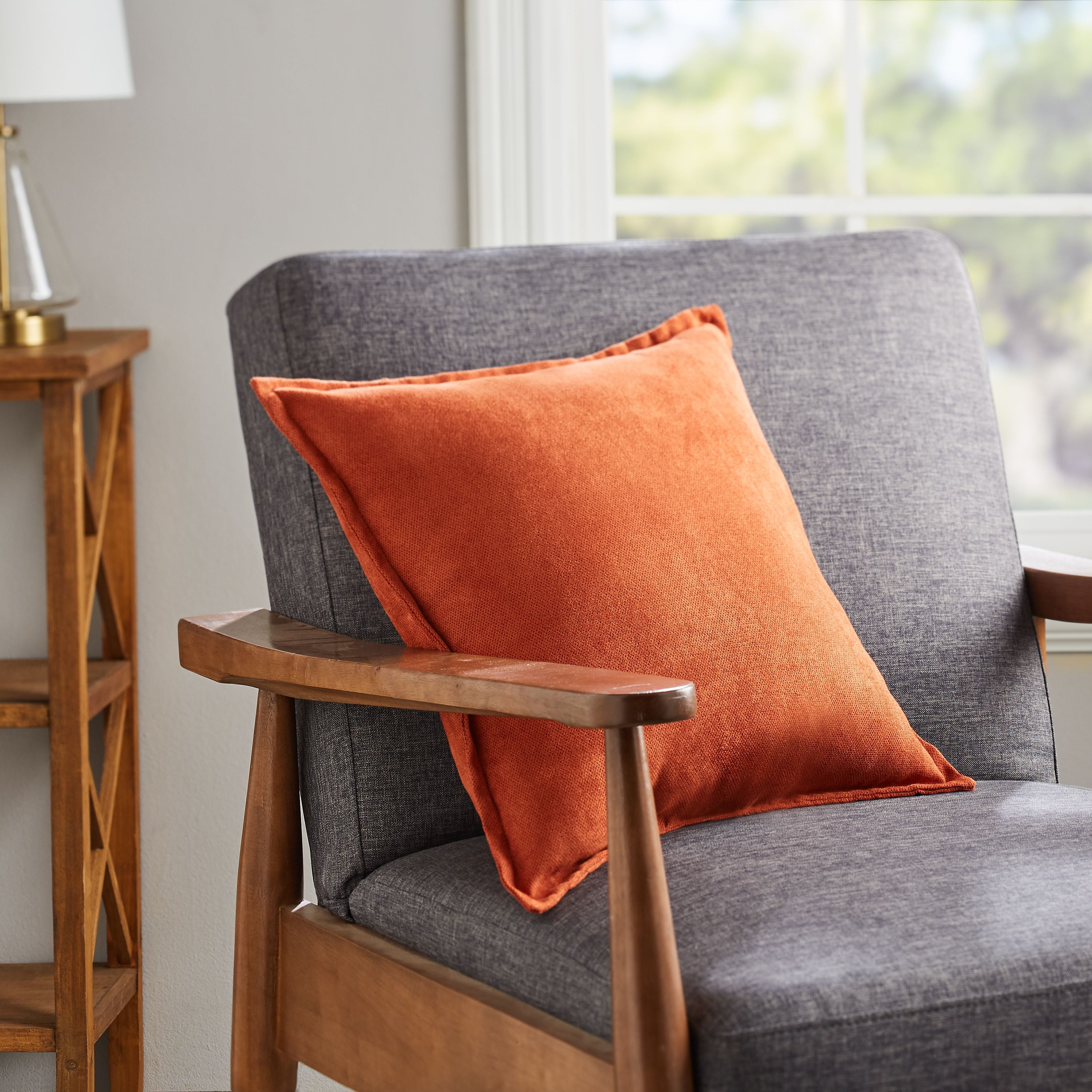 Mainstays Faux Suede Decorative Throw Pillow with Flange, 18" x 18", Baked Clay