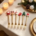 thumbnail image 6 of 6 Pack Christmas fork Set, Christmas Stainless Steel Dessert Coffee Tea fork, Holiday Party Tableware, Figurine Design - Gold, 6 of 6
