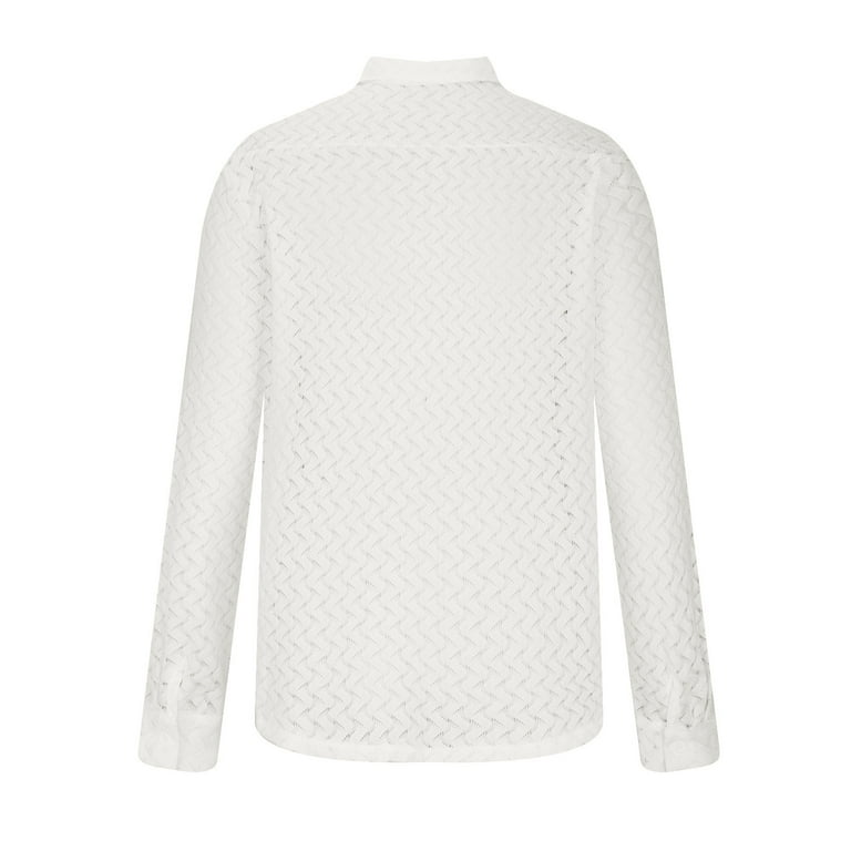 Miluxas Mesh Tops Men's Sheer Mesh See Through Button Front