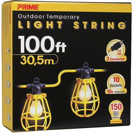 Prime 100-Feet 10-Bulb 12/3 SJTW Outdoor Temporary Light String, Yellow