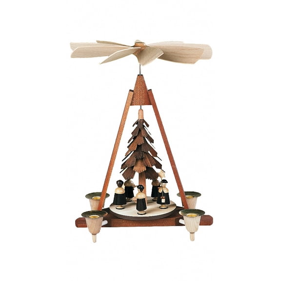 German christmas pyramid Carolers, 5 figurines, 1-tier, height 30 cm / 12 inch, natural, original Erzgebirge by MĂĽller Seiffen