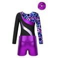 thumbnail image 6 of Alvivi Girls Metallic Long Sleeve Gymnastics Leotards Dancing Tumbling Bodysuit with Shorts Hairband Neon Starry 6, 6 of 7