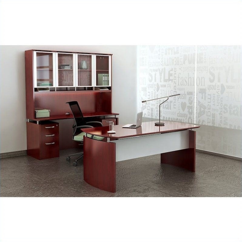 Mayline Napoli 63 Desk Set With Credenza Hutch In Sierra Cherry
