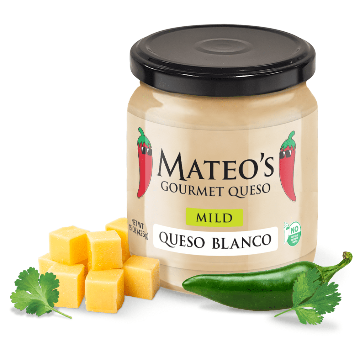 (3 pack) Mateo's Gourmet Queso Blanco Cheese Dip, Mild Heat, 15oz Glass Jar, Farmer's Market Fresh