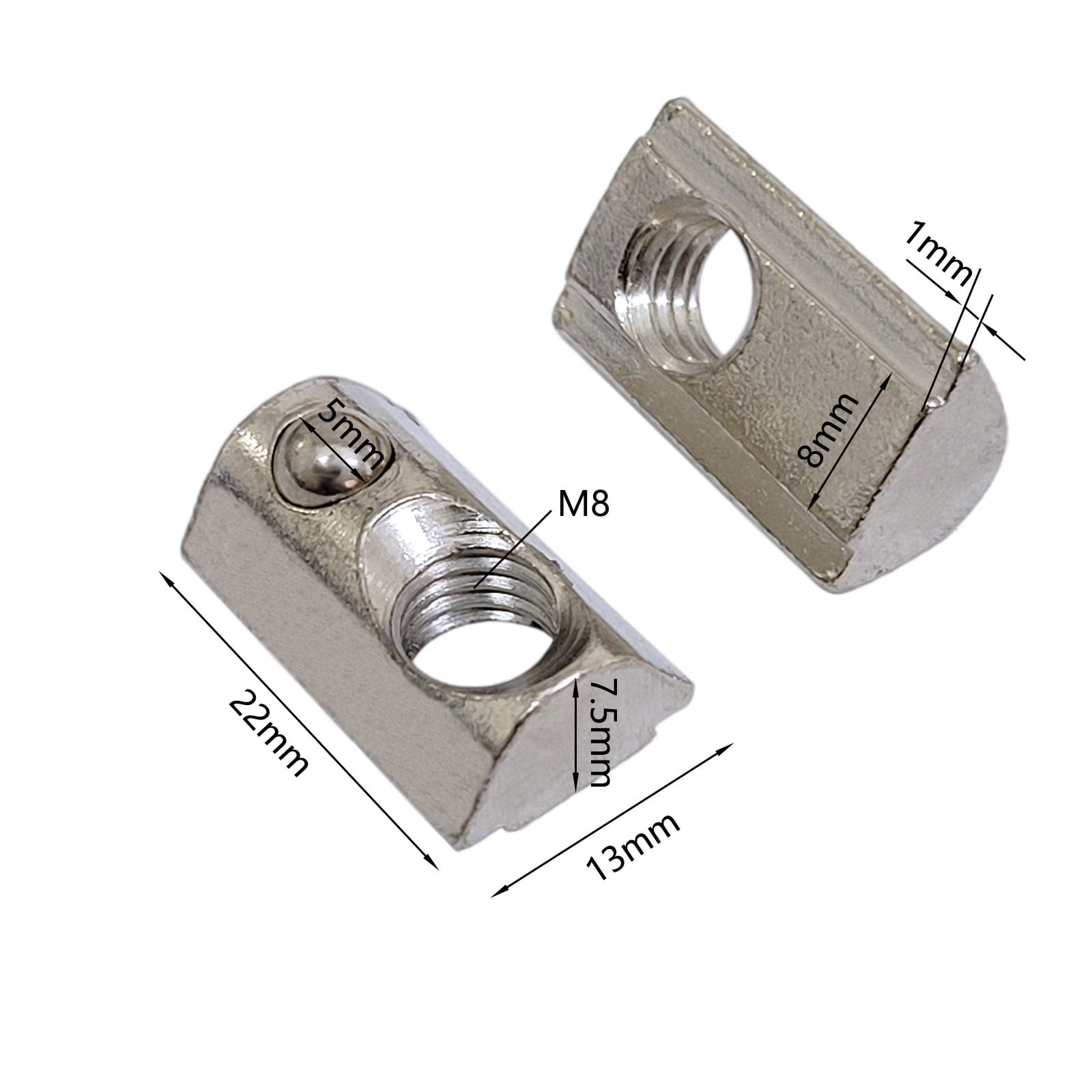 100PCS Roll-in Spring M8 T-Nuts Carbon Steel Profile T-Slot Nuts Ball Nut 8 fit for European Standard 4040 and 4080 Series Aluminum Profiles 8 mm Grooves