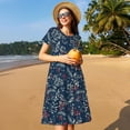thumbnail image 4 of Balery Merry Christmas Winter Leaves Snowflakes Pattern Womens Dresses Loose Short sleeve Sundresses Swimsuit Coverup 2025 Summer Casual Dress for Women - A-Line Swing Dress, 4 of 6
