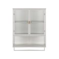 thumbnail image 4 of Two-door Wall Cabinet, Modern Kitchen Wall Mounted Cabinet with 2 Glass Doors, Two-tier Enclosed Storage, an Open Shelf, Towel Rack, Metal Wall Cabinet for Entryway, Living Room, Bathroom,  White, 4 of 9