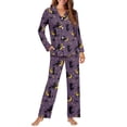 thumbnail image 2 of Garronmavis Halloween Purple Witch Womens Pajama Set 2 Piece Pjs Long-Sleeved Button Down Sleepwear V-Neck Soft Comfy Loungewear Nightwear with Pockets, 2 of 7