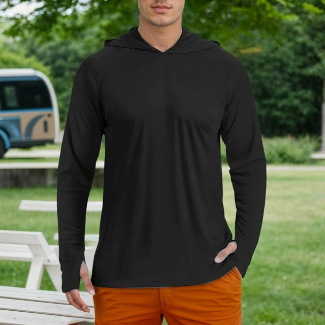 MHFRRA Sudadera Ligera con Capucha para Hombre, Estilo Informal de Verano, con Mangas Raglán, Transpirable, Cómoda y para Uso Diario Negro