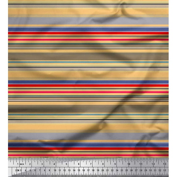 Soimoi Crepe Silk Fabric Horizontal Stripe Print Fabric by Yard 42 Inch Wide