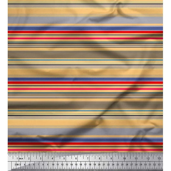 Soimoi Satin Silk Fabric Horizontal Stripe Decor Fabric Printed Yard 42 Inch Wide