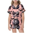 thumbnail image 1 of Ediodpoh Halloween Girls' Summer Outfits - Two Piece Set Featuring Short Sleeve Button Down Tops with Patterns Paired with Comfortable Shorts for Kids Casual Wear Kids Casual Set Pink 6-7 Years, 1 of 4
