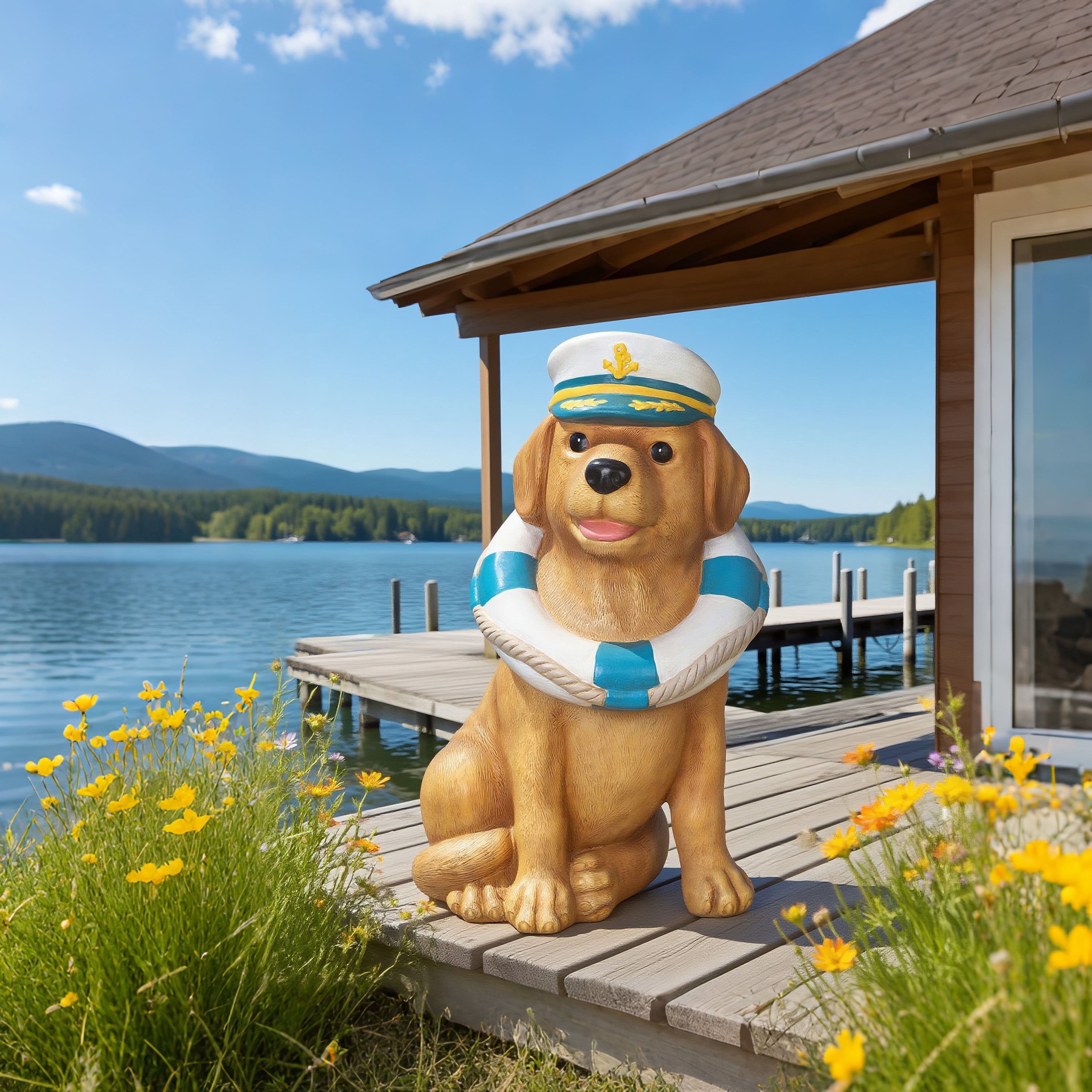 Mainstays Yellow Outdoor Captain Dog Statue 7" x 5.38" x 12"H