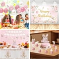 thumbnail image 4 of Bunny Birthday Party Supplies Set, Pink Rabbit Theme Plates Cups Napkins Banner Balloons Tablecloth Cake Topper Backdrop Swirls Cutlery, Serves 24, For 1st 2nd Birthday, 4 of 7
