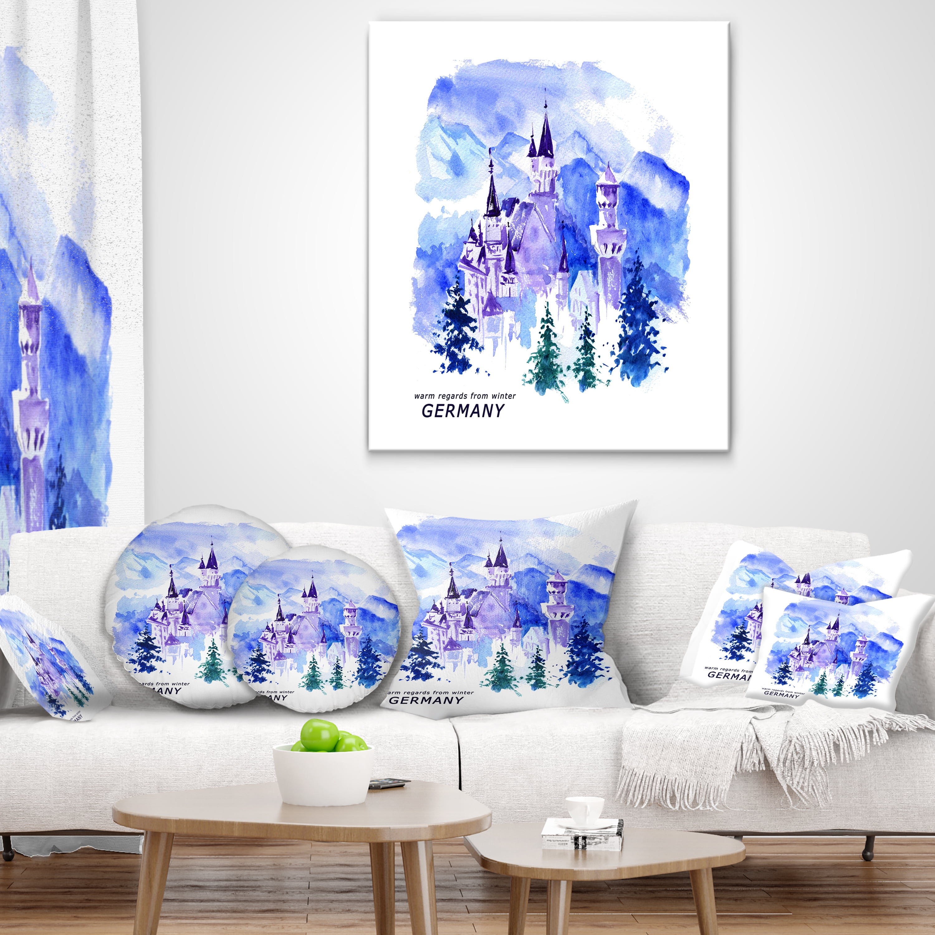 Designart Germany Watercolor Landscape - Cityscape Painting Throw Pillow - 18x18