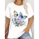 thumbnail image 1 of Camiseta de moda con estampado de mariposas para mujer, cuello redondo informal, ligera elasticidad, cómoda para todo el año, ideal para deportes de ocio., 1 of 5