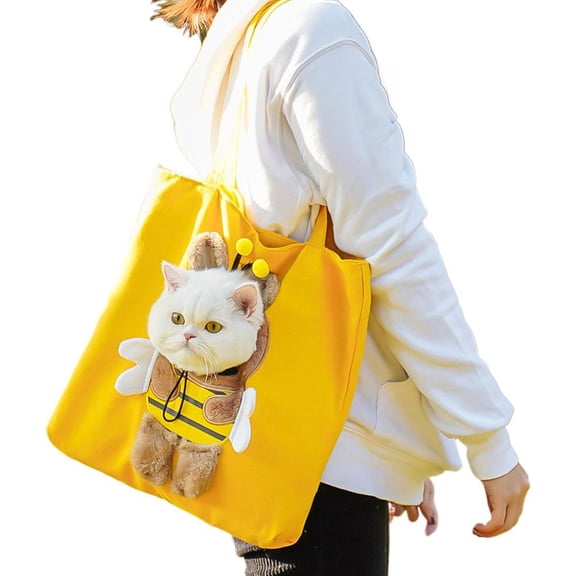 Agiufgs Canvas Pet Carrier Bag 14.6 X 14.6, with Lion Design and Interior Safety Leash, for Cats Small Dogs Puppies Travel, Yellow
