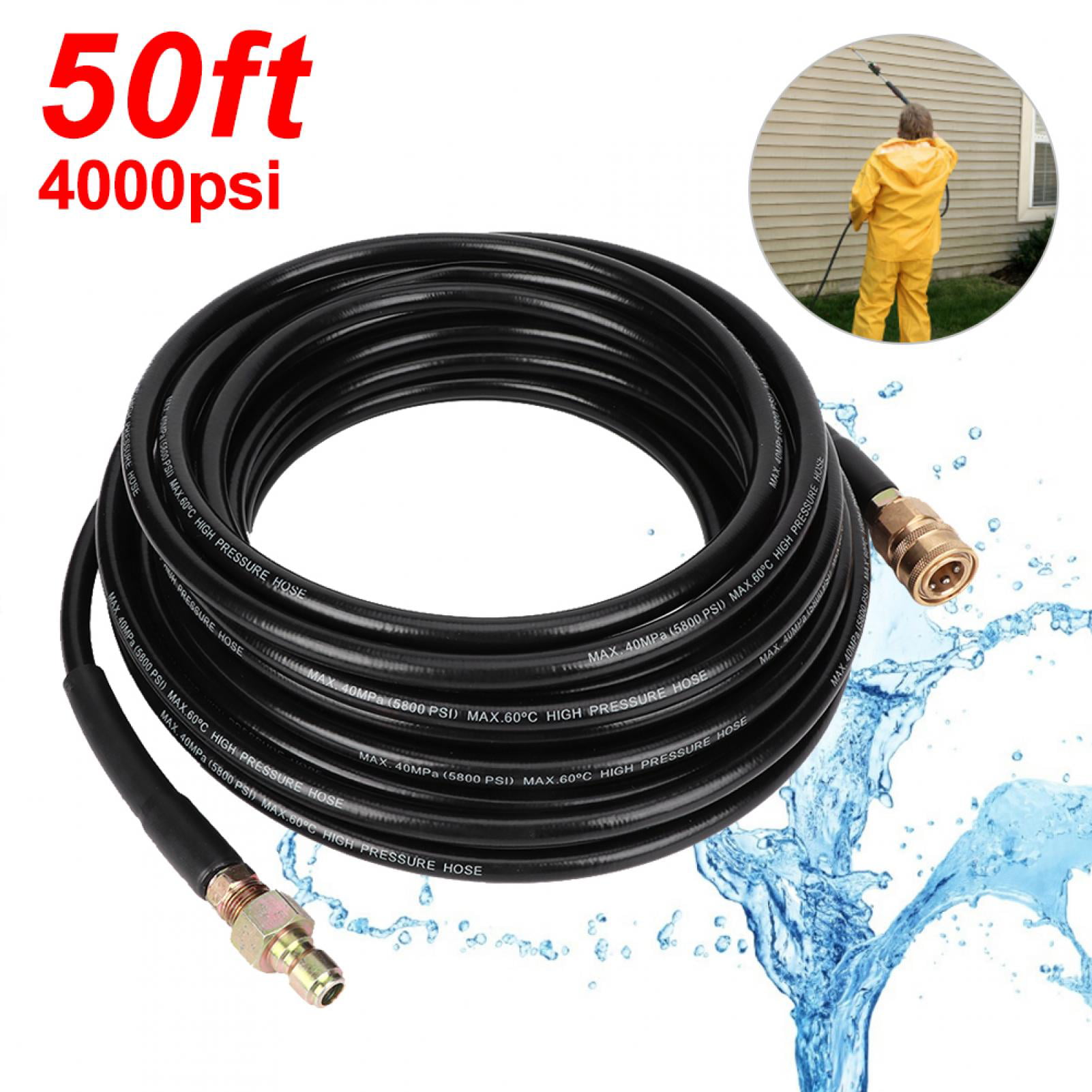 WITH 3/8 fittings NEW 6800 PSI black pressure washing hose 100 ft 