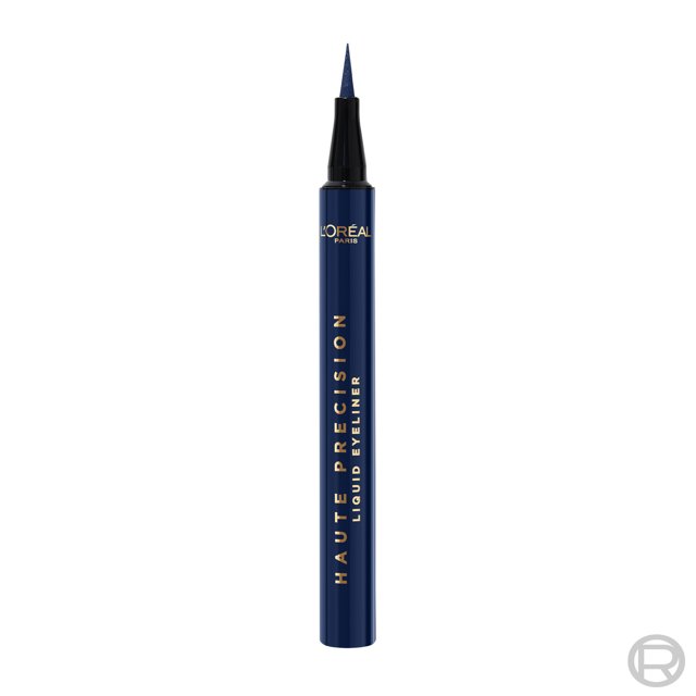 Oréal Paris Haute Precision L' Eye-Liner Liquide 24 H Bleu avec tube Bleu Foncé Mince et Lettrage Doré, Doté d'Une Pointe Feutre de 0,01 mm pour une Définition des Yeux Ultra Précise, Imperméable et Résistante aux Bavures.