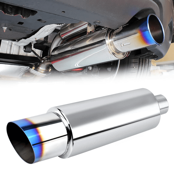 BDFHYK 3" Inlet 4" Outlet Exhaust Muffler, Straight Through Stainless Steel Exhaust Tip 18.5" Length Universal for Car Sedan SUV Truck Vehicles (Burnt)