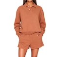 thumbnail image 2 of Women's 2 Piece Sets Long Sleeves Top Shorts Casual Trendy Outfits Tangerine Color L, 2 of 8