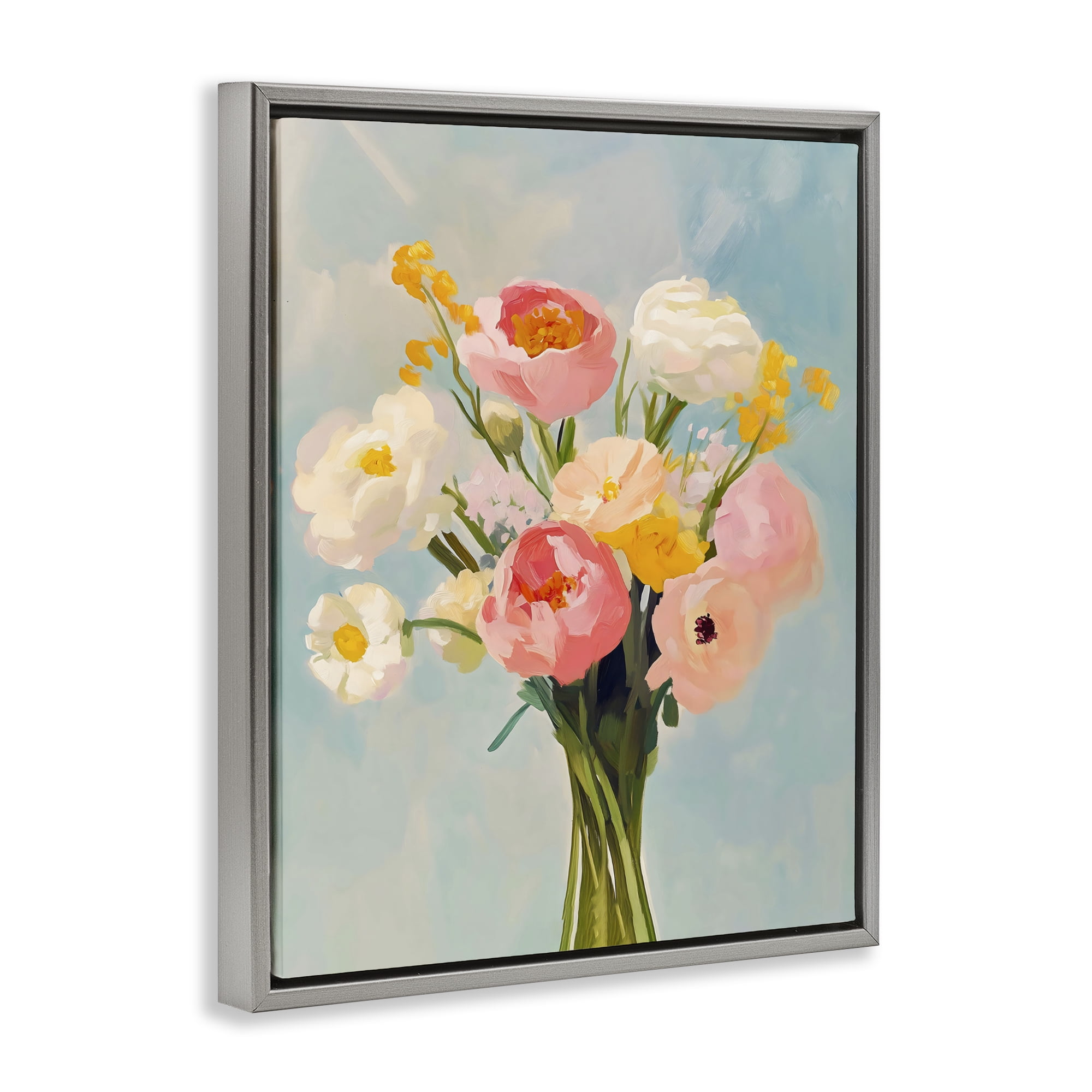 Stupell Industries Eclectic Floral Bouquet Gray Framed Floater Canvas Wall Art, design by The Prints Vibe