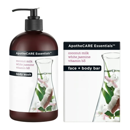 Chocolate Milk Body Wash - ApotheCARE Essentials The Rejuvenator Body Wash and Bar Soap Coconut Milk, White Jasmine, B3 16 oz and 4.5 oz