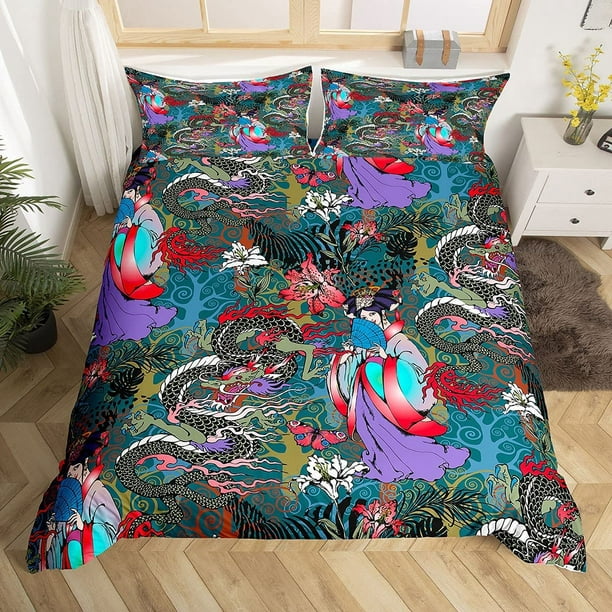 Plant Fl Decor Comforter Cover, Japanese Design Duvet Cover