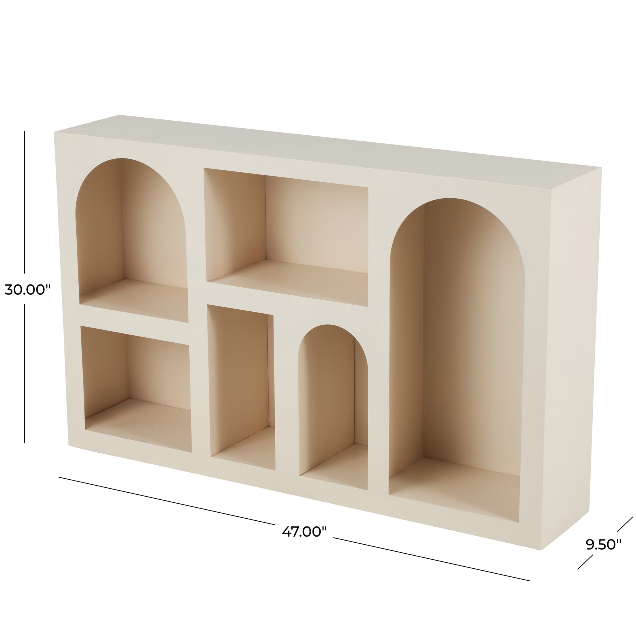 DecMode 47" x 30" Cream Metal Geometric 6-Tier Shelving Unit with Arched Block Shapes, 1-Piece