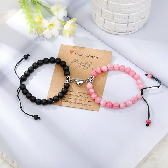 2Pcs Natural Turquoise Bracelet Unisex Gift Long Distance With Heart Bracelet For Lover