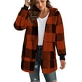 thumbnail image 2 of Oksale Fleece Check Jacket for Women with Pockets Winter Fuzzy Fleece Hooded Jackets Shacket Long Sleeve Open Front Coats Warm Soft Cozy Outerwear 2025 Orange XL, 2 of 4