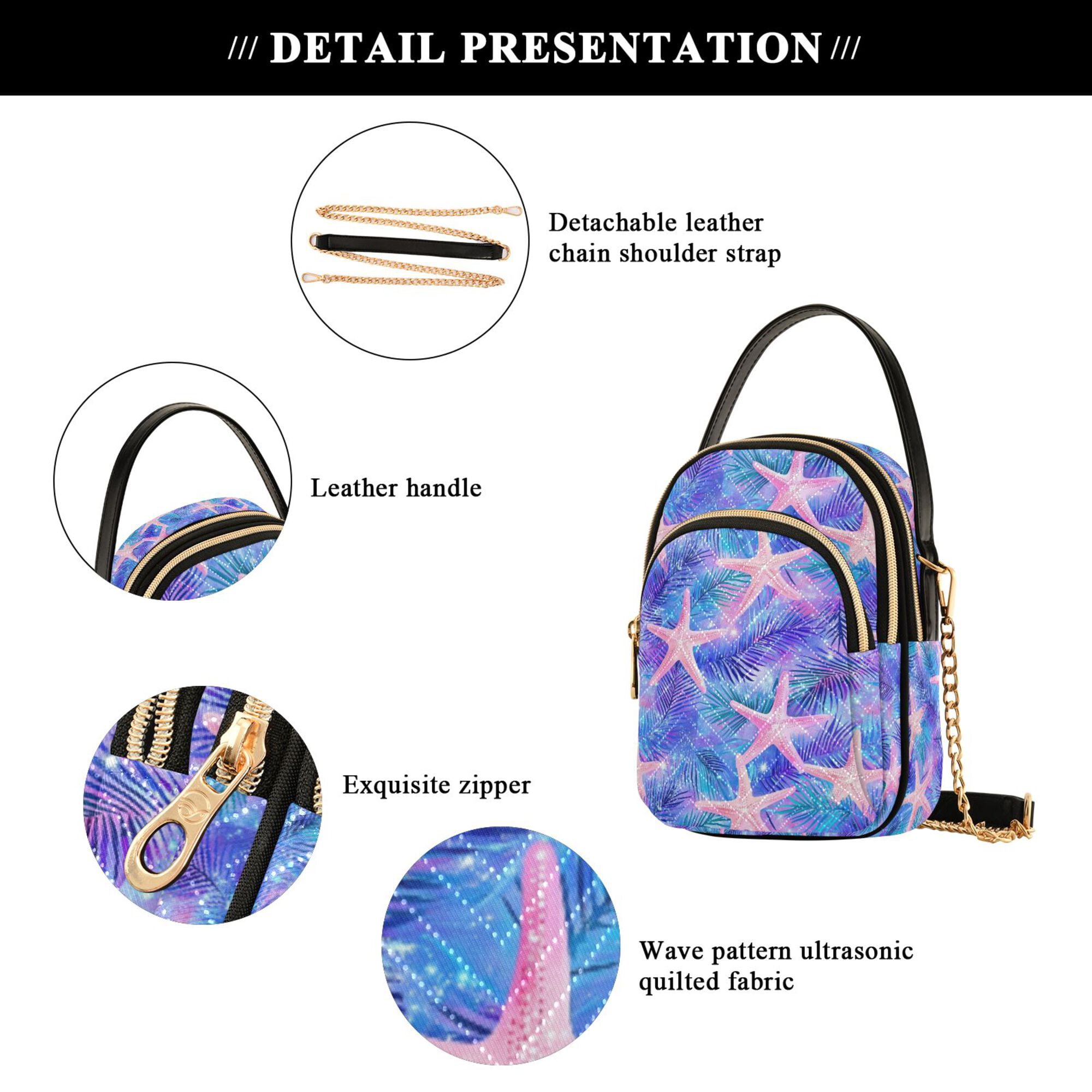 FORMRS Crossbody Bag for Women Quilted Travel Shoulder Cell Phone Purse with Chain Strap Handbag, Pink Starfish Pattern