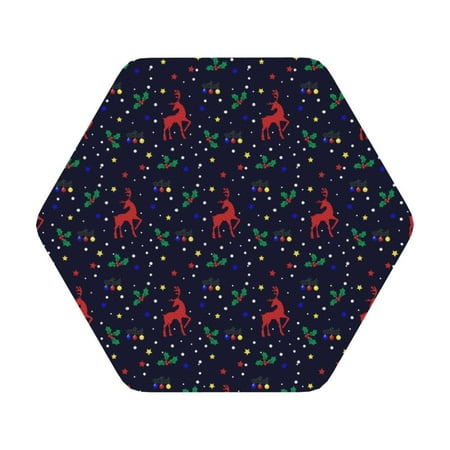 

Coaee Christmas Deer Print Leather Coasters Set of 6 Non-Slip Washable Cup Coasters for Home Office Bar Hexagon