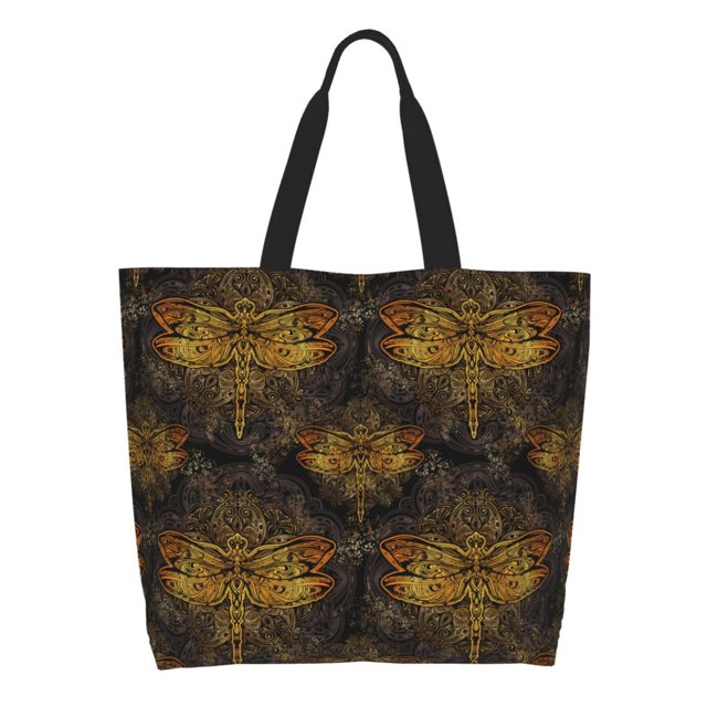 Easygdp Gold Dragonfly Mandala Bolsas Tote para Mujer, Bolsos de Hombro para Viaje, Bolsos de Mano de Gran Capacidad para Compras y Trabajo